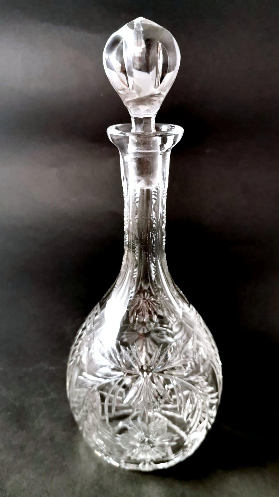 Czech Biedermeier Style Bohemian Hand-Cut And Ground Crystal Liquor Bottle. For Sale