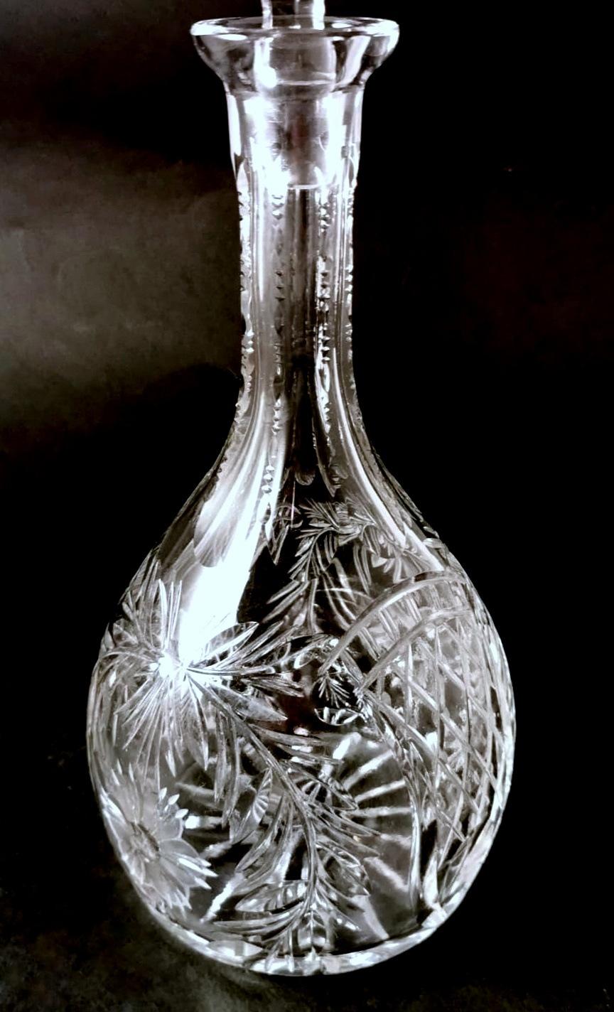 Hand-Carved Biedermeier Style Bohemian Hand-Cut And Ground Crystal Liquor Bottle. For Sale