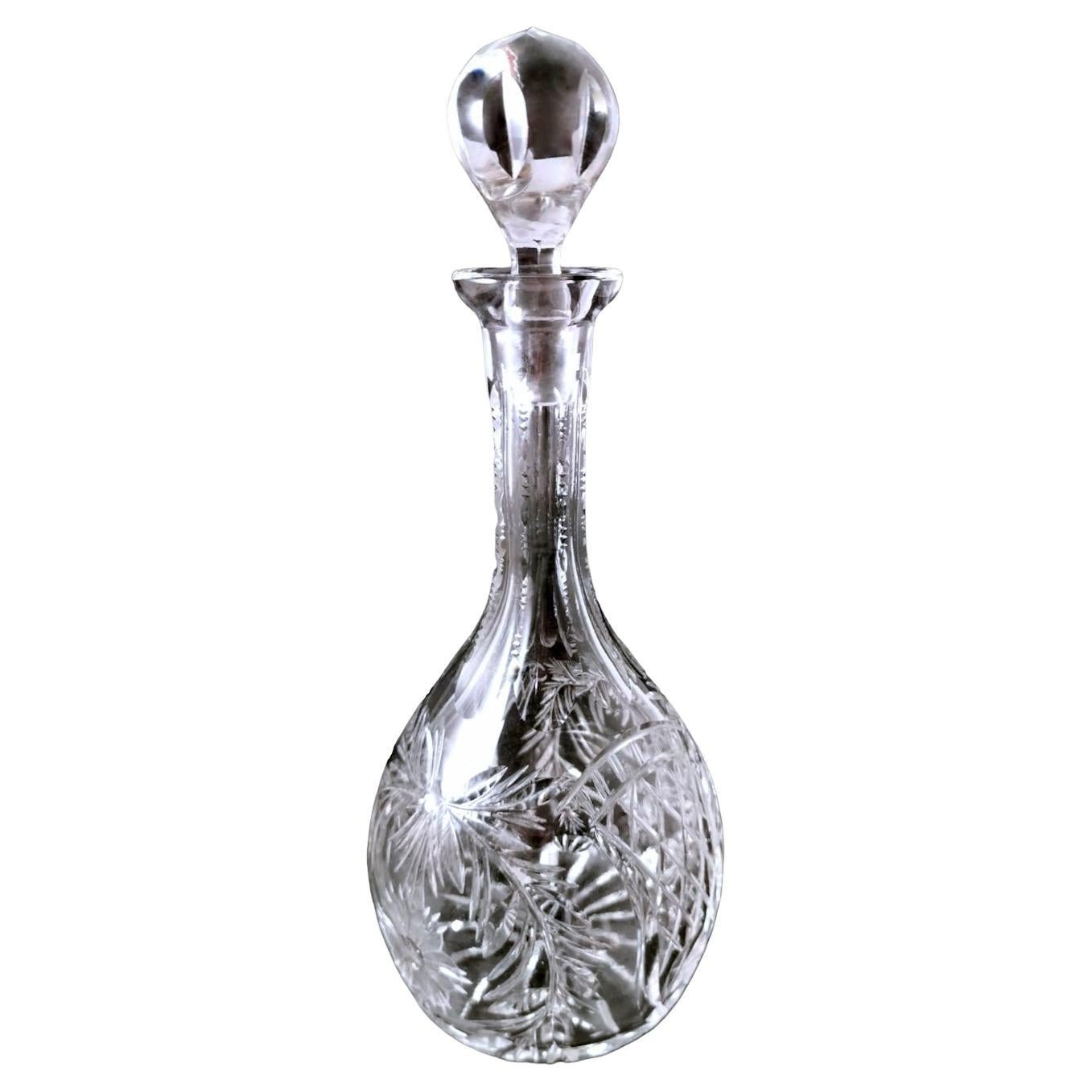 Biedermeier Style Bohemian Hand-Cut And Ground Crystal Liquor Bottle. For Sale