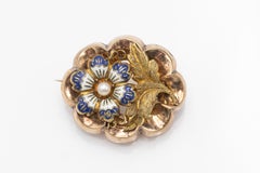 Biedermeier style brooch with enamel and pearl, Germany, circa 1850s.