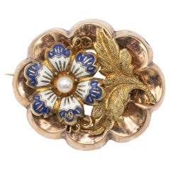Biedermeier style brooch with enamel and pearl, Germany, circa 1850s.