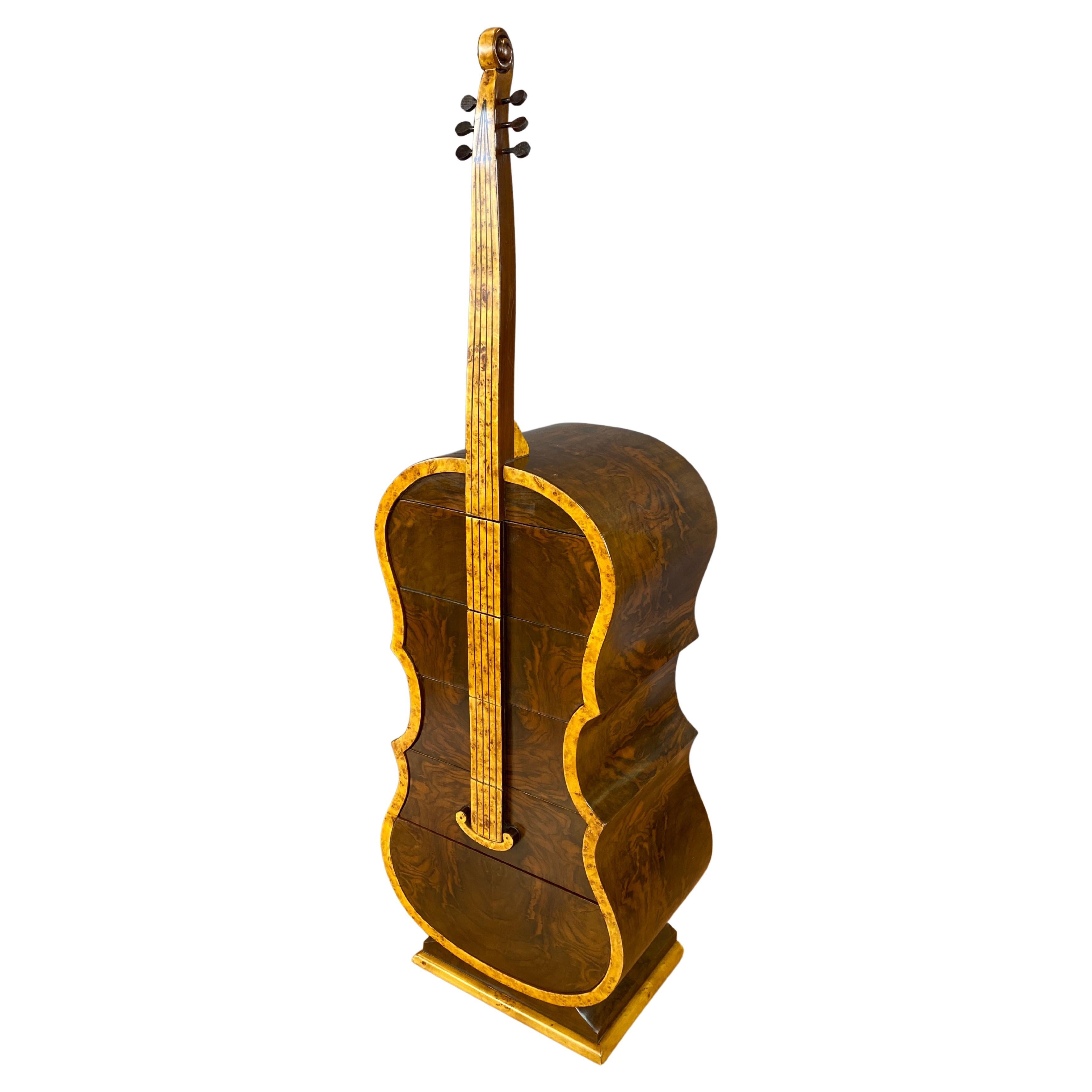 Biedermeier Style Burl-Wood Cello Chest of Drawers w/Hidden Cabinet For Sale