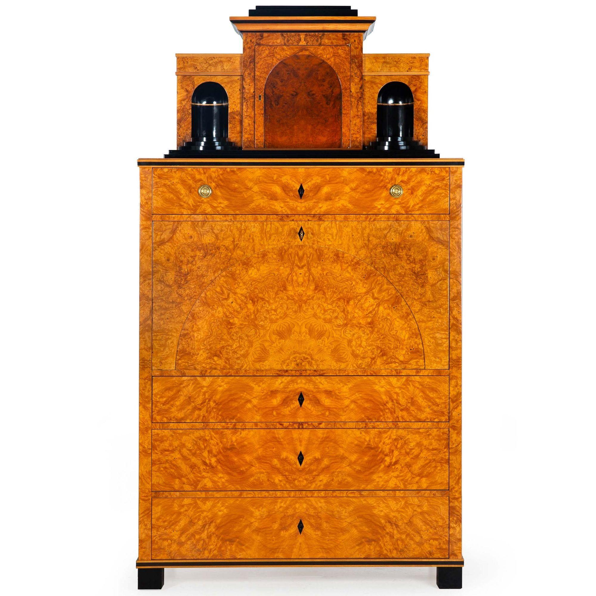 Italian Biedermeier Style Burled Birchwood Secretary Desk by Colombo Mobili For Sale