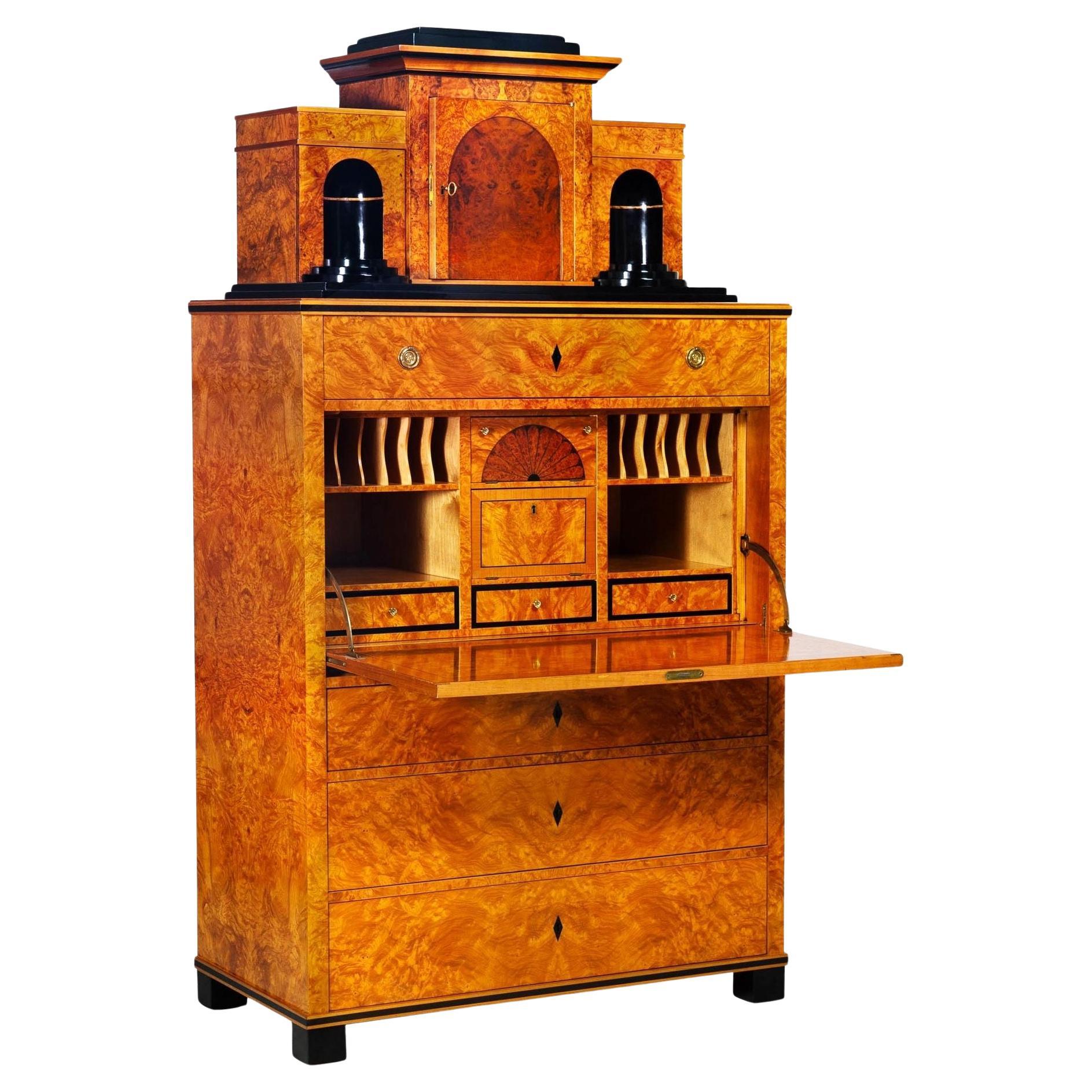 Biedermeier Style Burled Birchwood Secretary Desk by Colombo Mobili For Sale