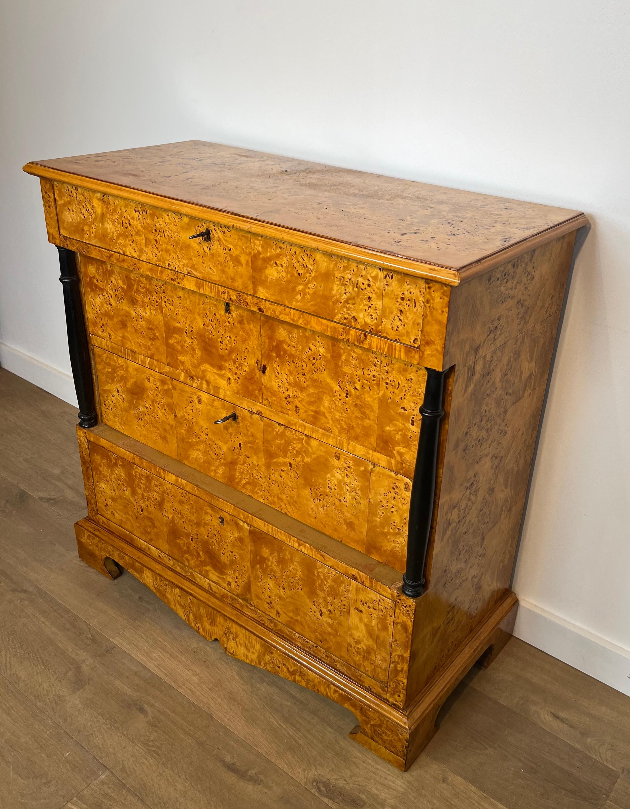 Biedermeier Style Chest of Drawers With Four Drawers in Maple. For Sale 4