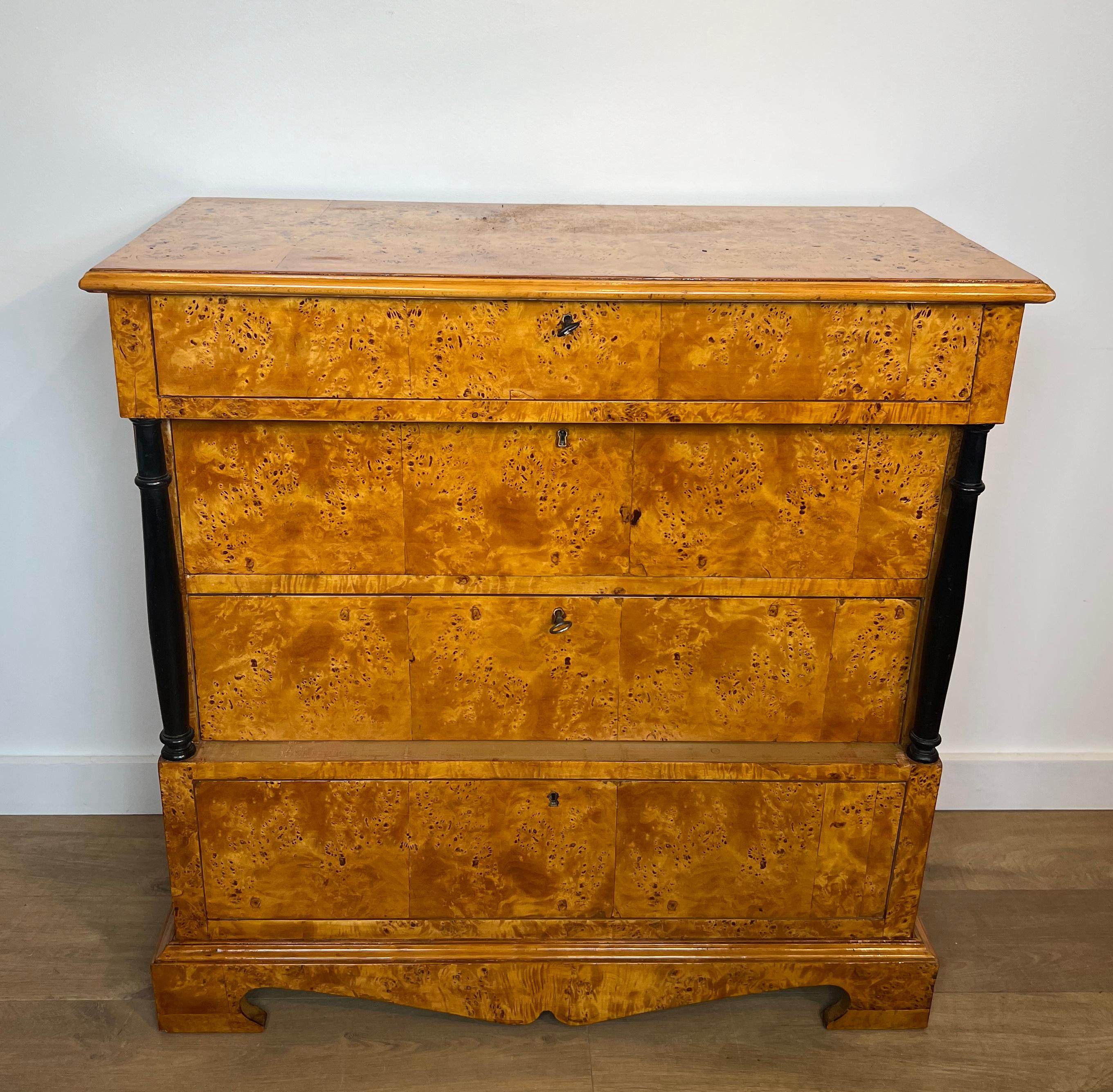 Biedermeier Style Chest of Drawers With Four Drawers in Maple. For Sale 6