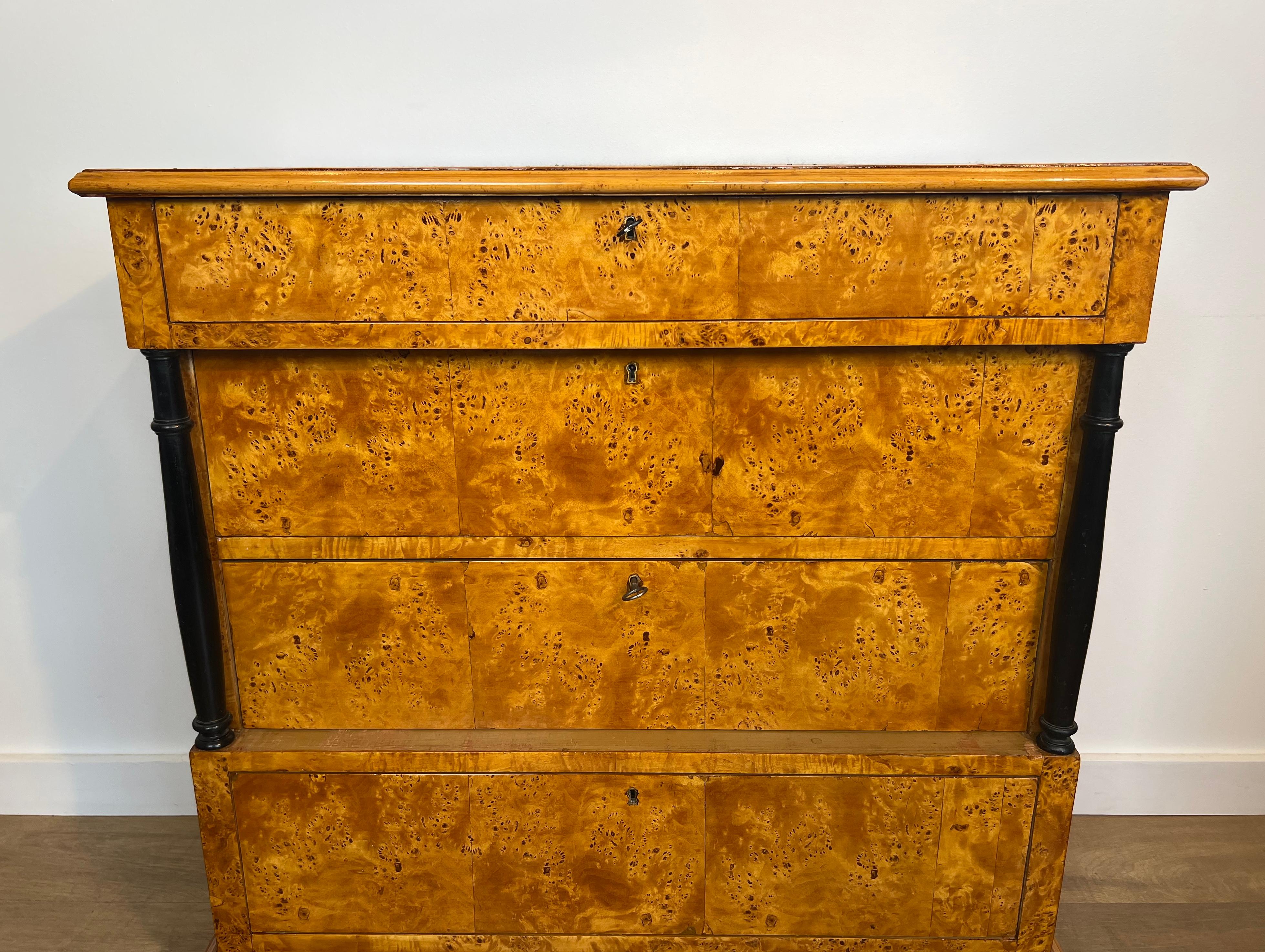 Biedermeier Style Chest of Drawers With Four Drawers in Maple. For Sale 2