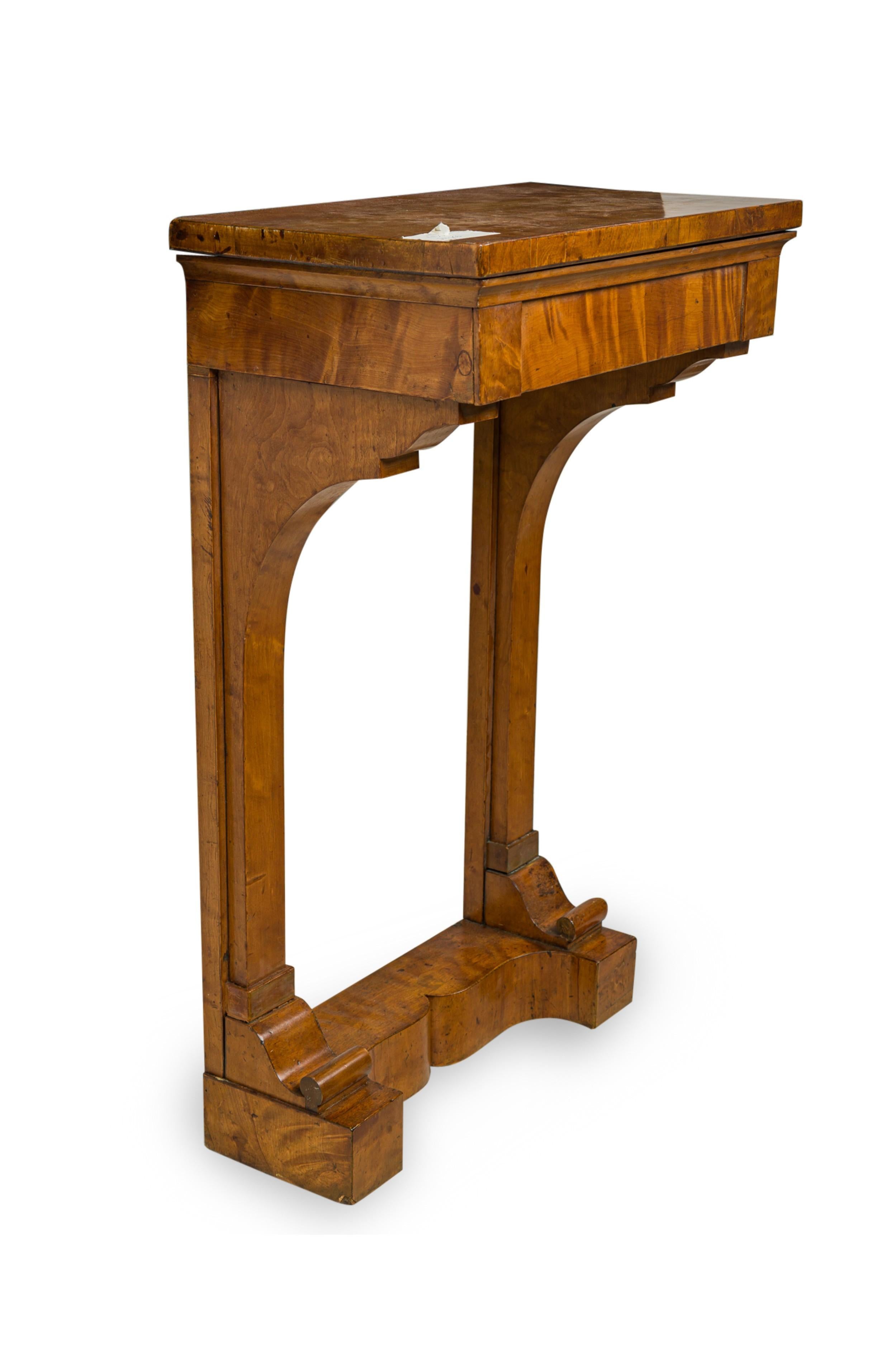 Austrian Biedermeier (19th Century) small rectangualar maple console table wiith 2 narrow side supports ending on a shaped platform base