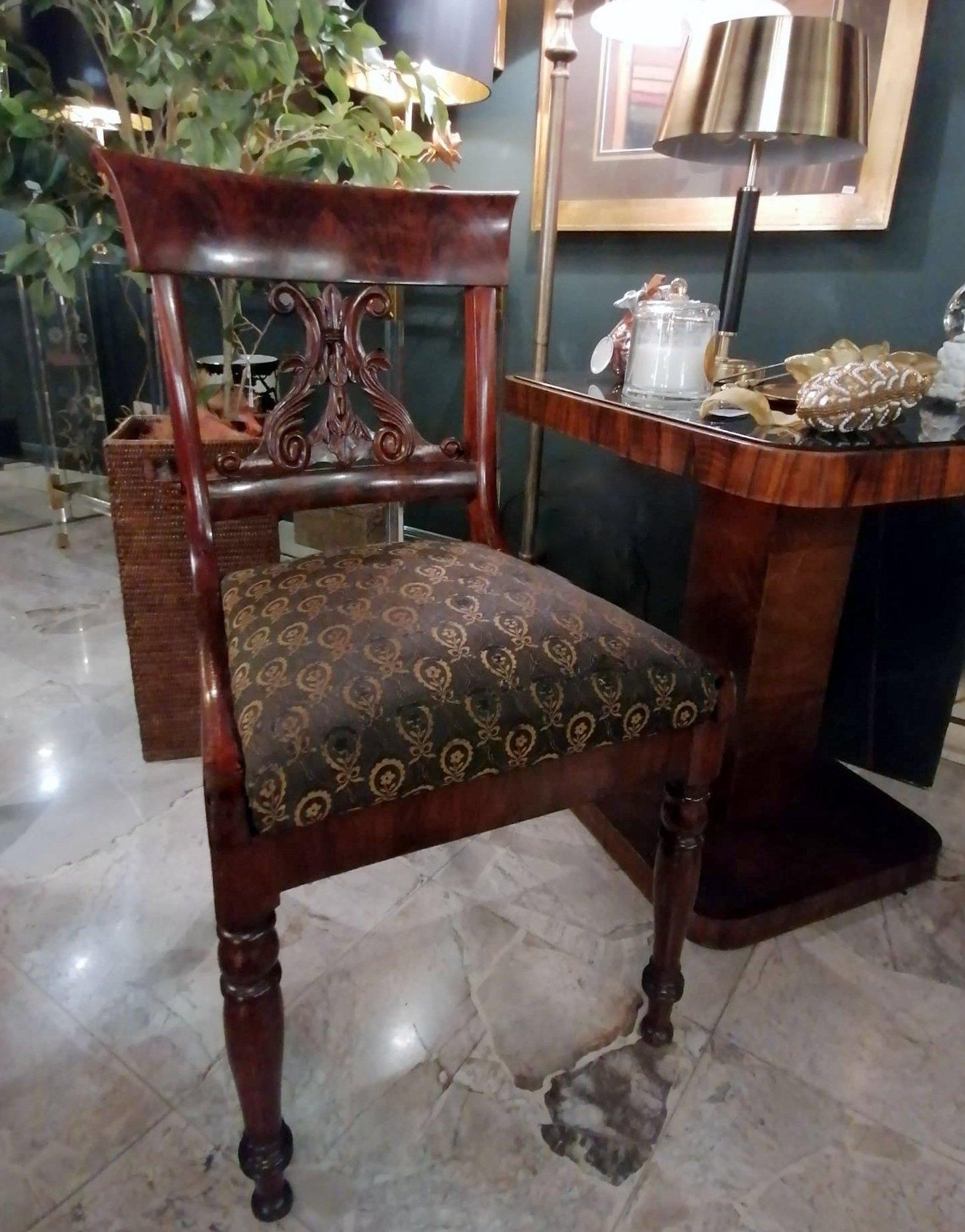 Biedermeier Style Danish Chair in Wood and Fabric For Sale 14