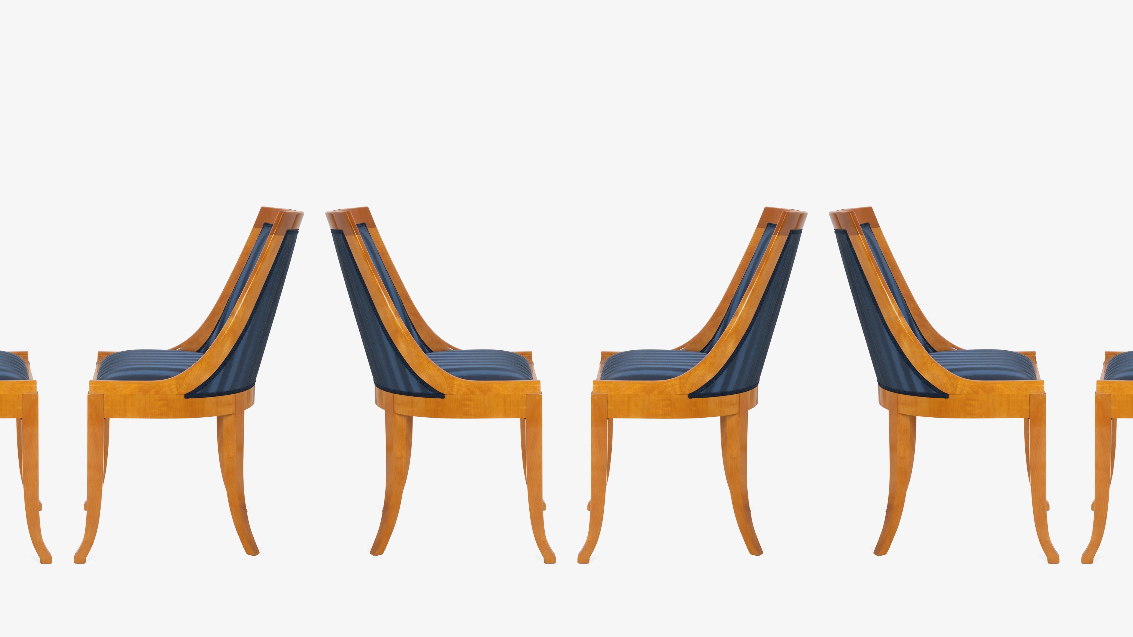 Biedermeier Style Dining Chairs in Royal Blue and Burlwood, Set of 10 In Good Condition In Wilton, CT