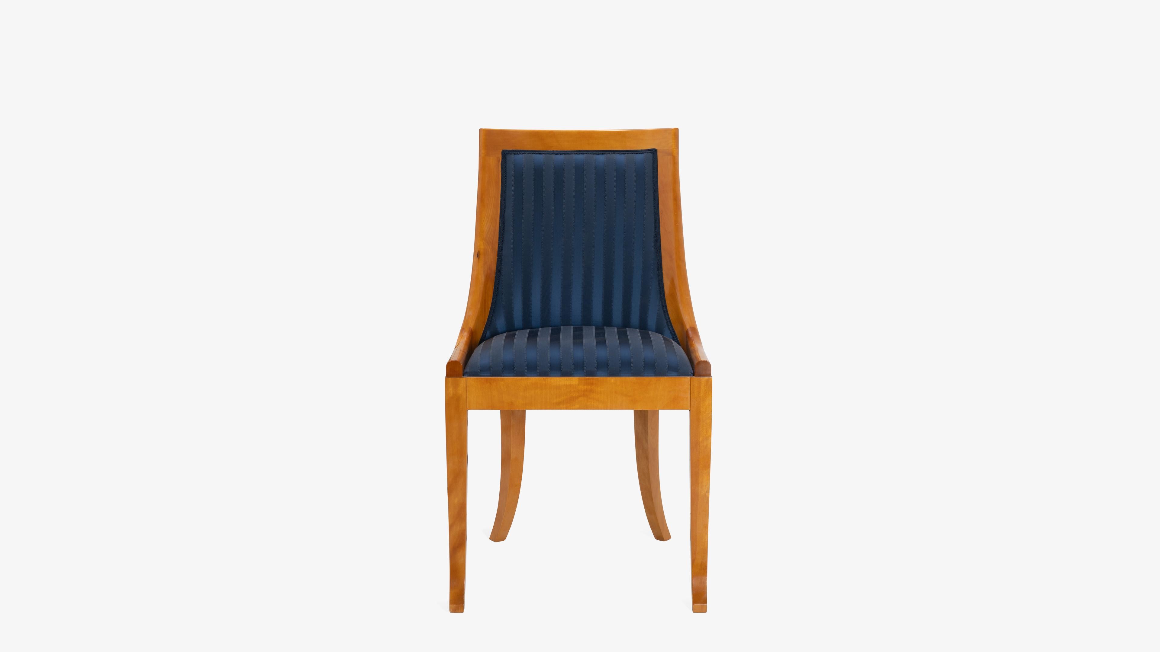 Contemporary Biedermeier Style Dining Chairs in Royal Blue and Burlwood, Set of 10