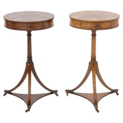 Biedermeier Style Flame Mahogany Side Tables, Pair Biedermeier Style Flame Mahogany Side Tables, Pair