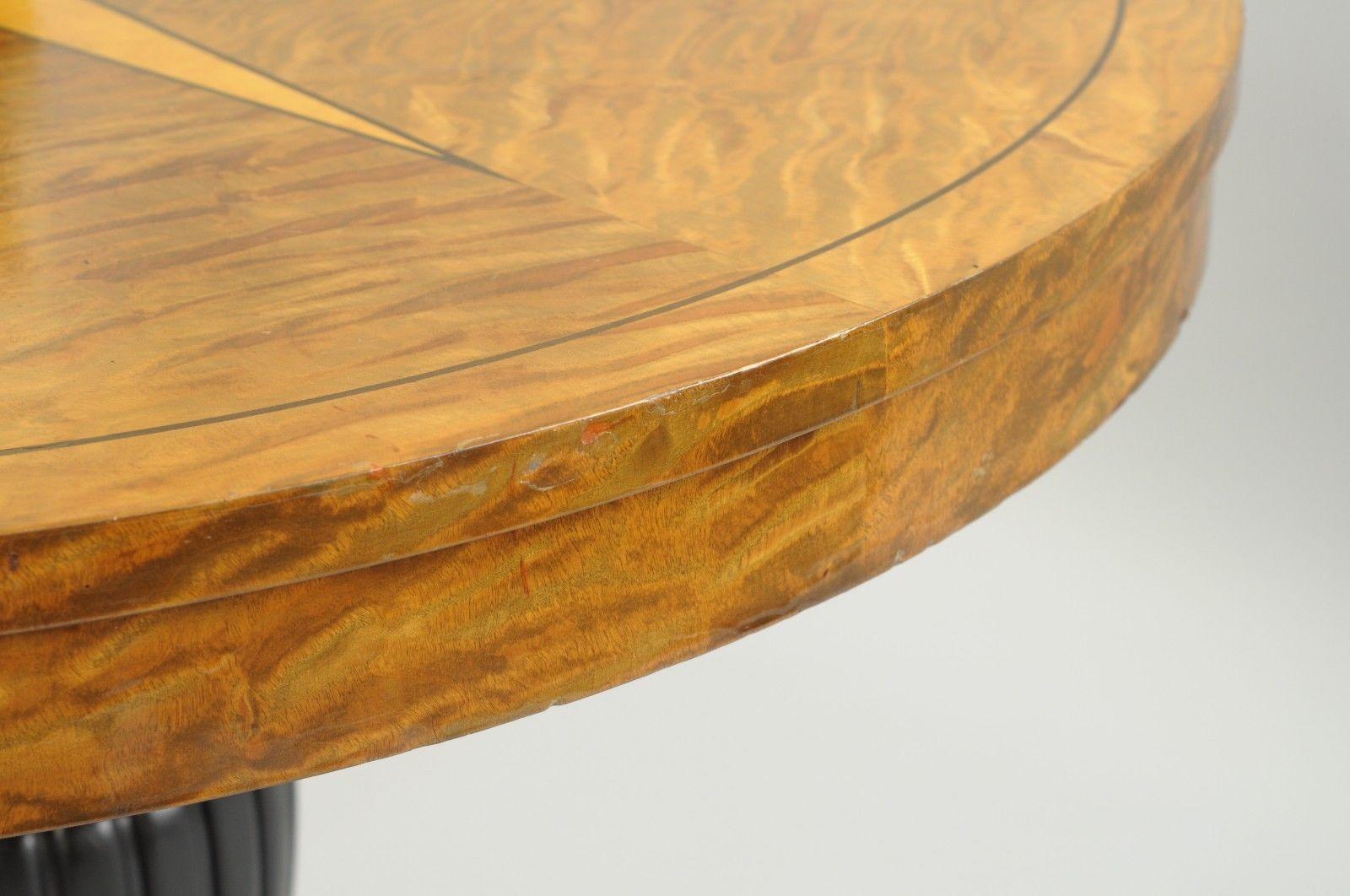 Biedermeier Style Round Center Table Star Inlaid Marquetry Burl Wood Veneer 6