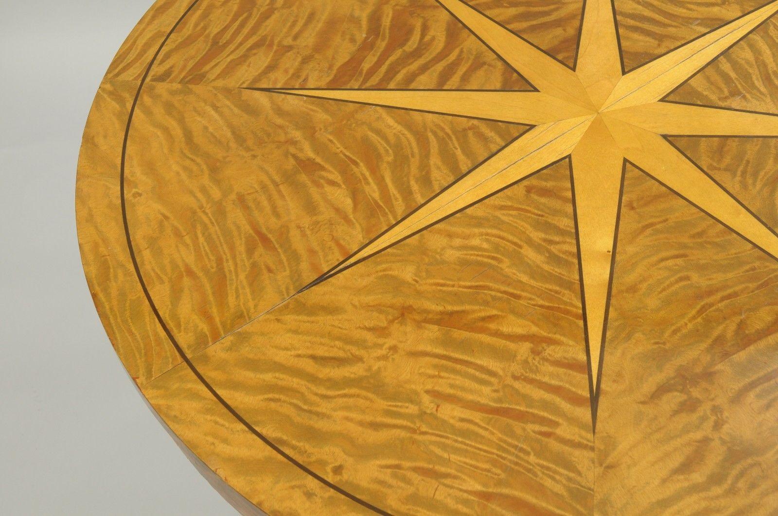 Biedermeier Style Round Center Table Star Inlaid Marquetry Burl Wood Veneer In Good Condition In Philadelphia, PA