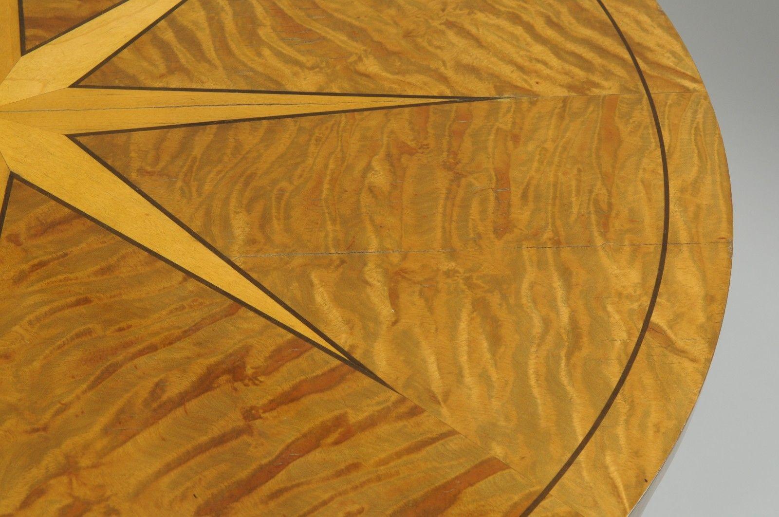 20th Century Biedermeier Style Round Center Table Star Inlaid Marquetry Burl Wood Veneer