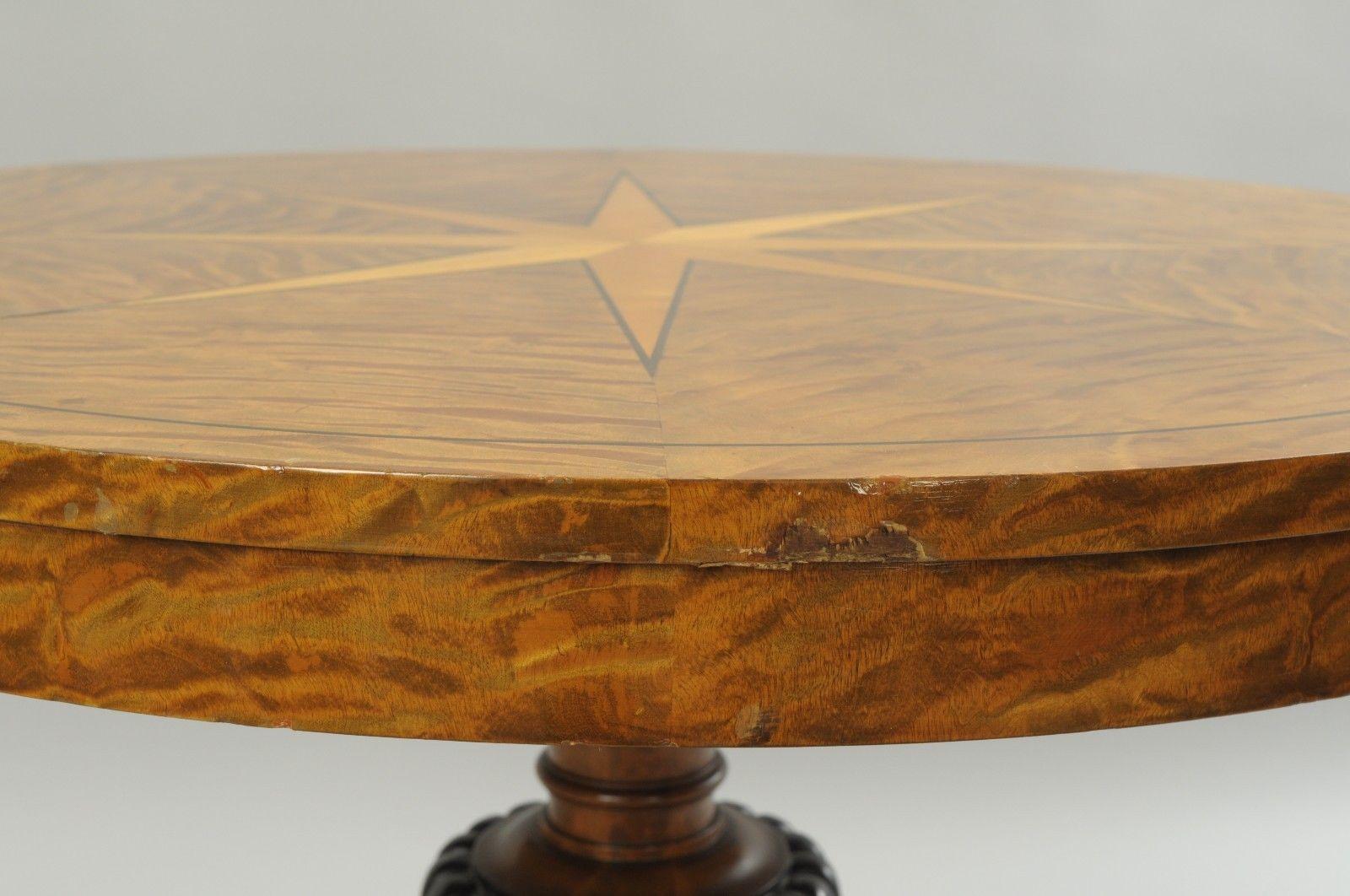 Biedermeier Style Round Center Table Star Inlaid Marquetry Burl Wood Veneer 2