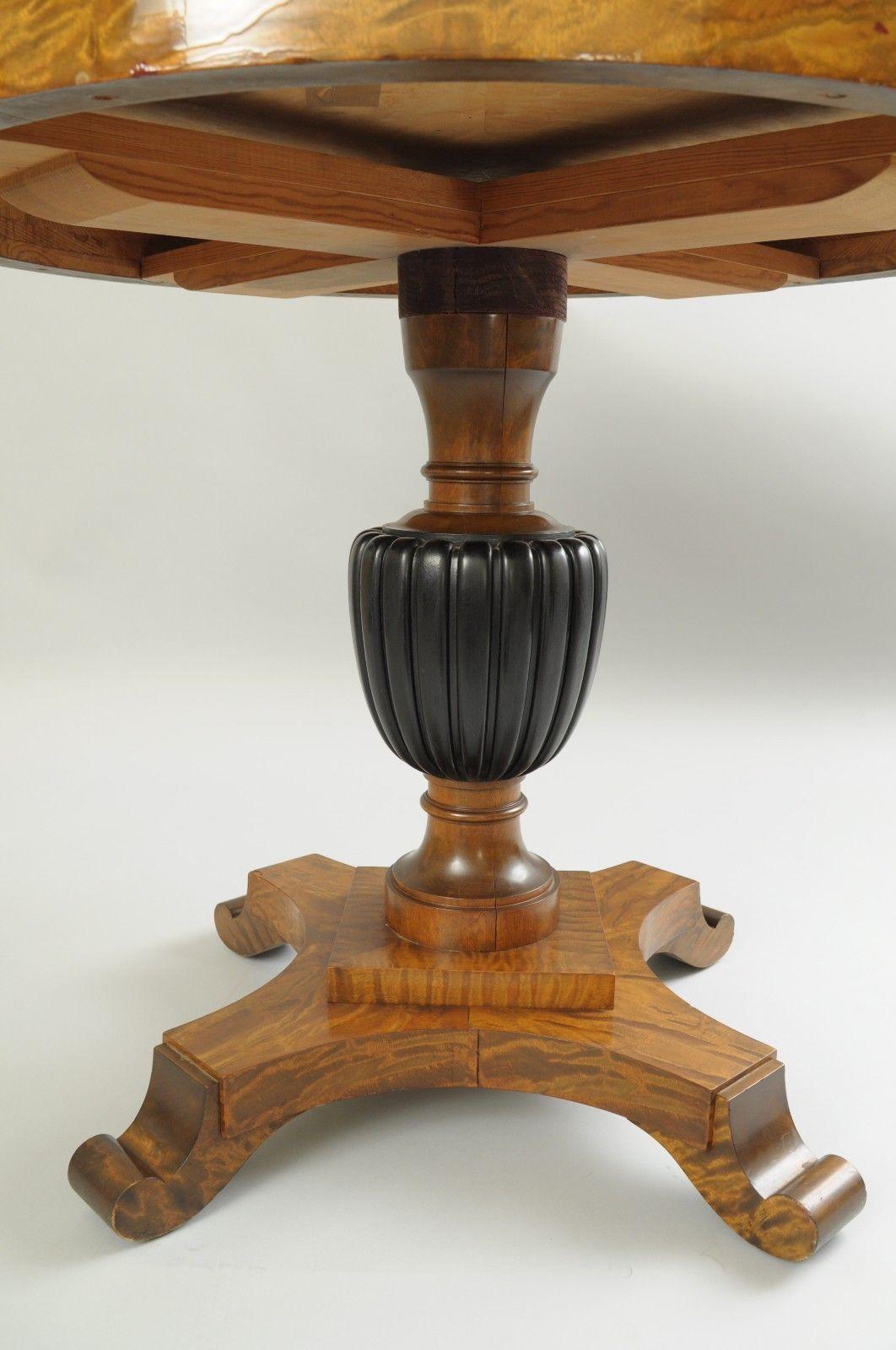 Biedermeier Style Round Center Table Star Inlaid Marquetry Burl Wood Veneer 4
