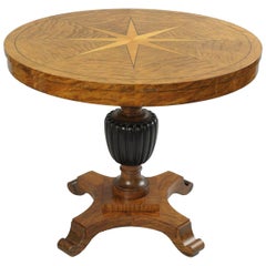 Biedermeier Style Round Center Table Star Inlaid Marquetry Burl Wood Veneer