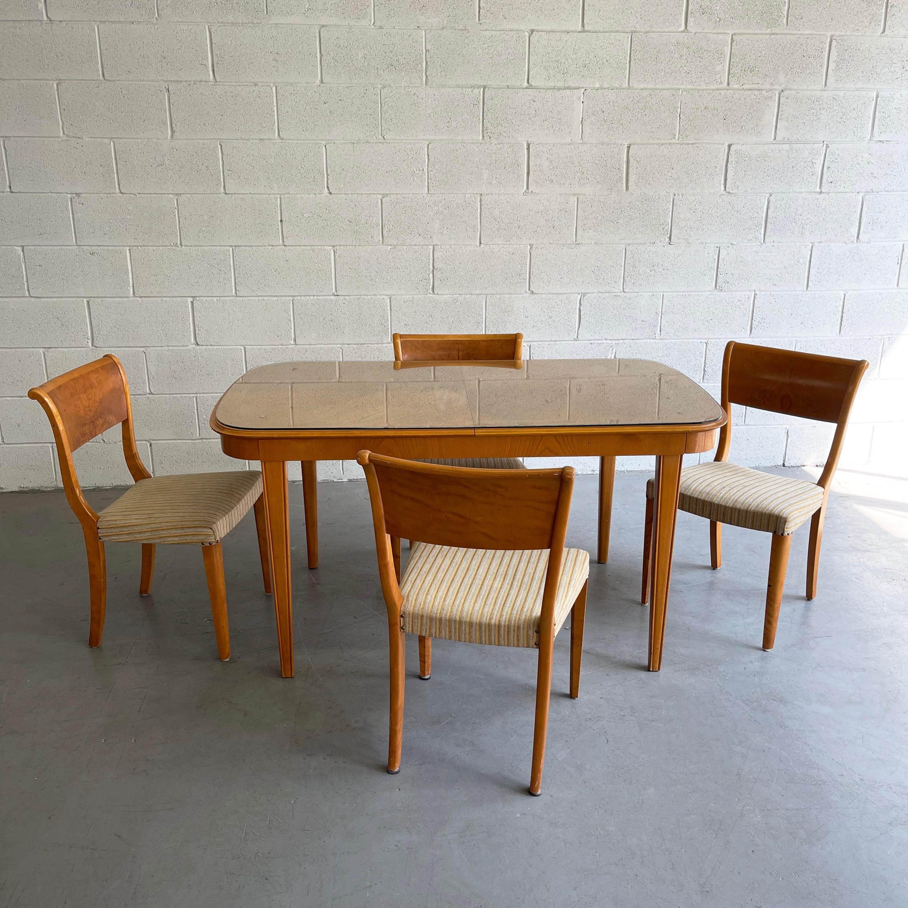 Fabric Biedermeier Style Satinwood Extension Dining Set