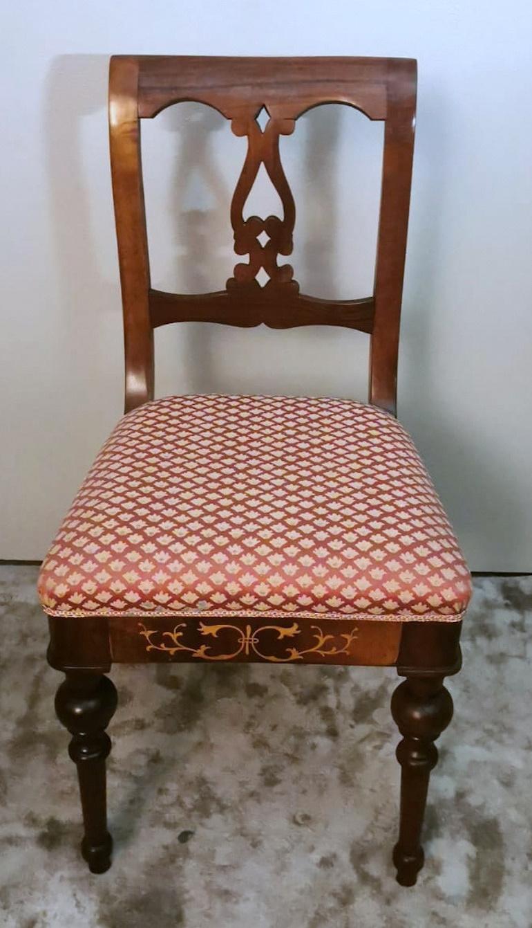 Biedermeier Style Set 4 Danish Chairs In Wood And Fabric For Sale 5