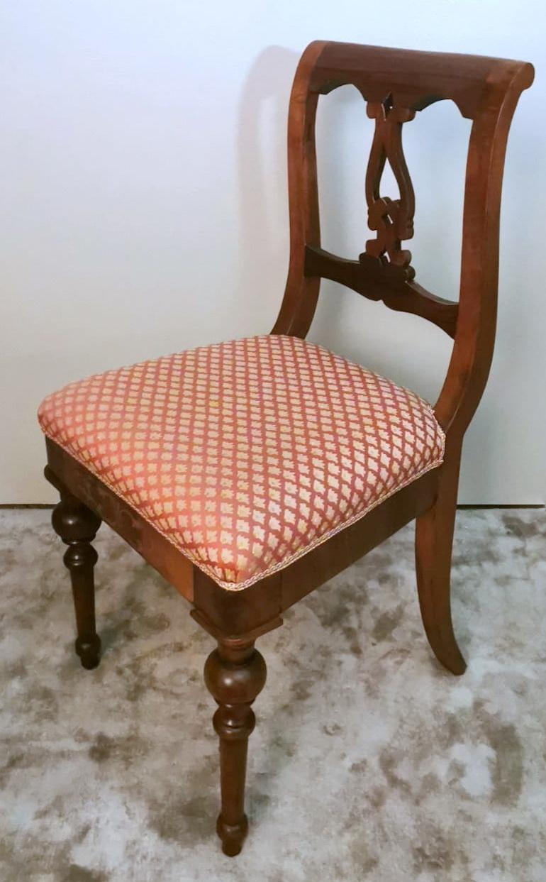 Biedermeier Style Set 4 Danish Chairs In Wood And Fabric For Sale 6