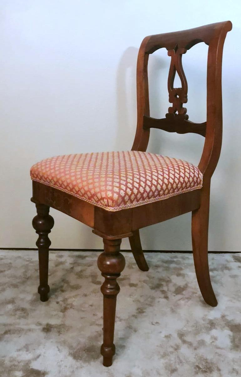 Set aus 4 dänischen Stühlen im Biedermeier-Stil aus Holz und Stoff im Angebot 6