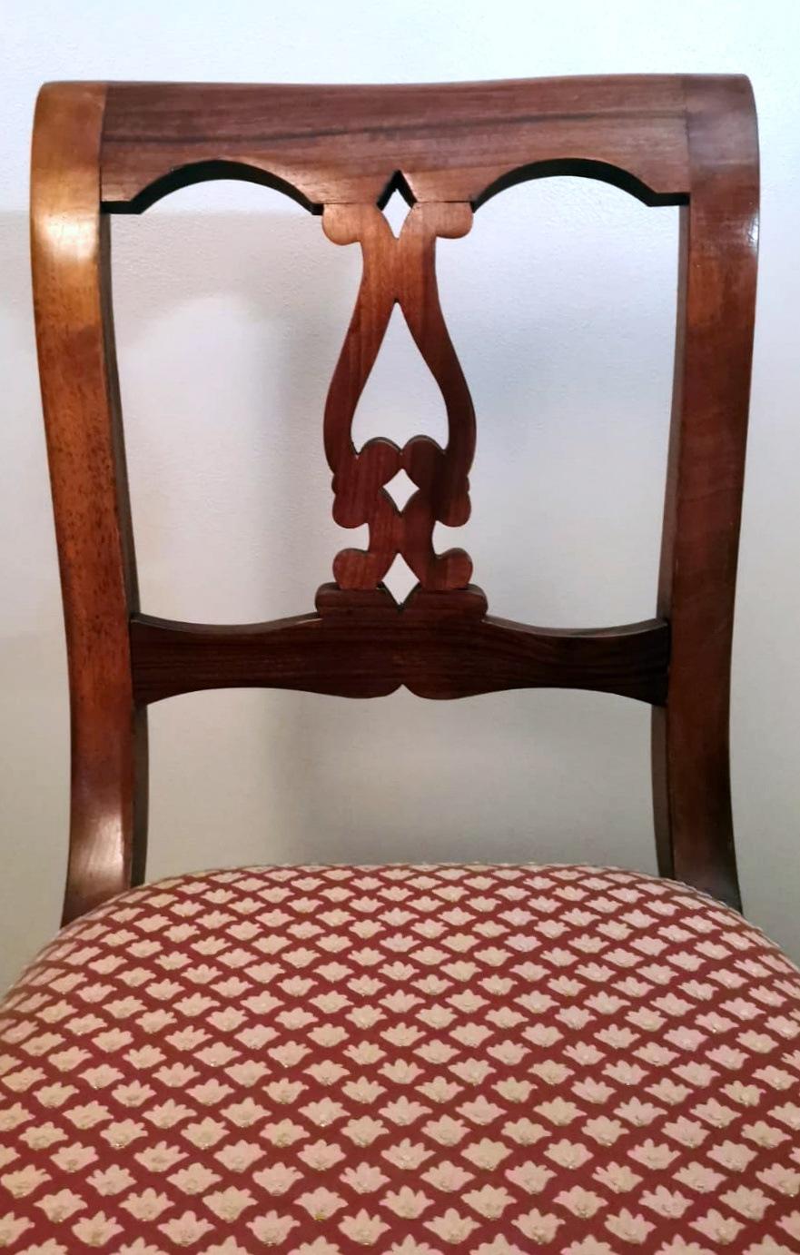 Biedermeier Style Set 4 Danish Chairs In Wood And Fabric For Sale 9