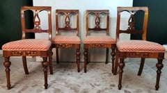 Biedermeier Style Set 4 Danish Chairs In Wood And Fabric