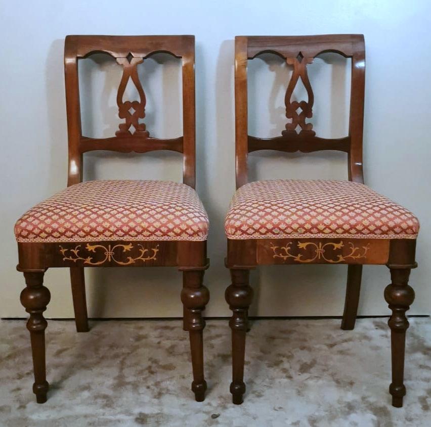 Biedermeier Style Set 4 Danish Chairs In Wood And Fabric For Sale 2