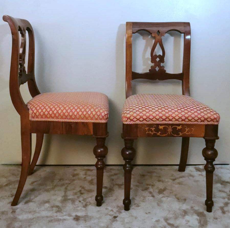 Biedermeier Style Set 4 Danish Chairs In Wood And Fabric For Sale 3