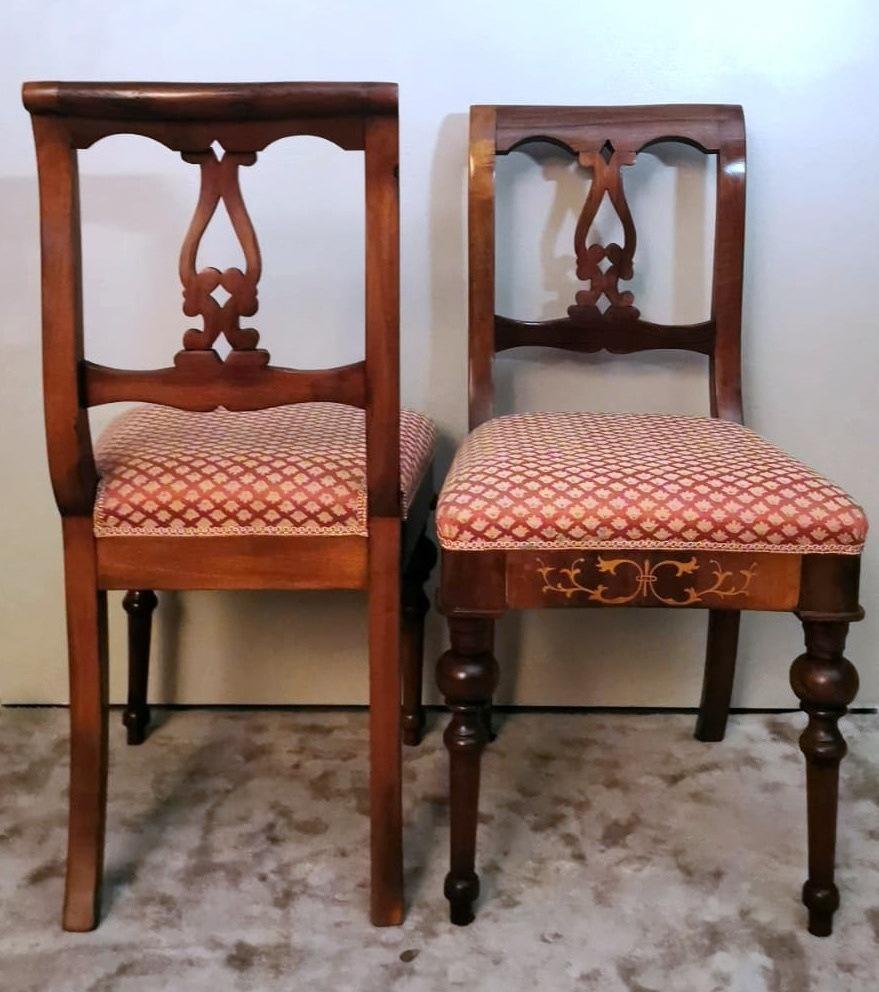 Biedermeier Style Set 4 Danish Chairs In Wood And Fabric For Sale 4