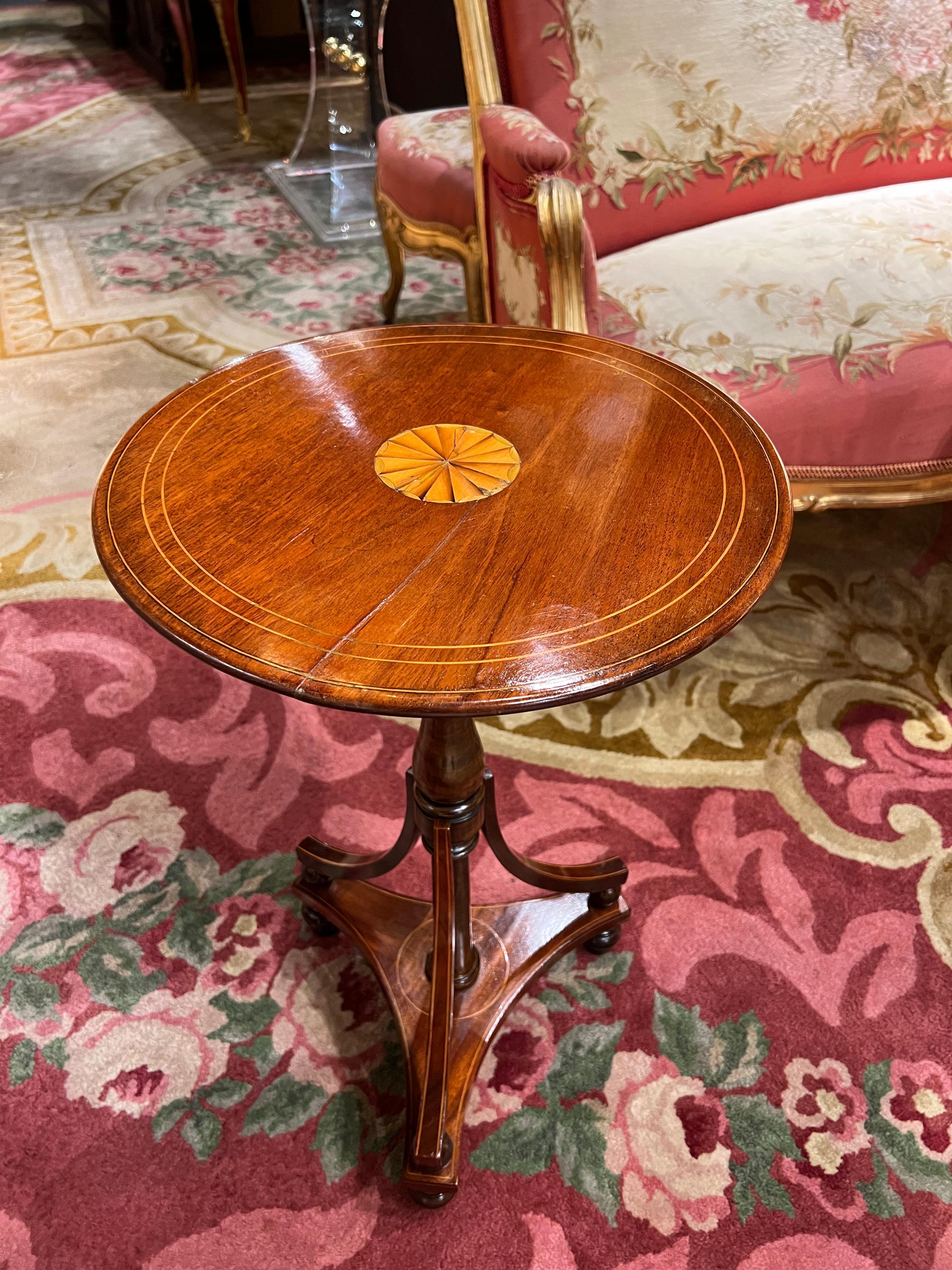 Biedermeier Style Side Table Inlaid Pedestal For Sale 4