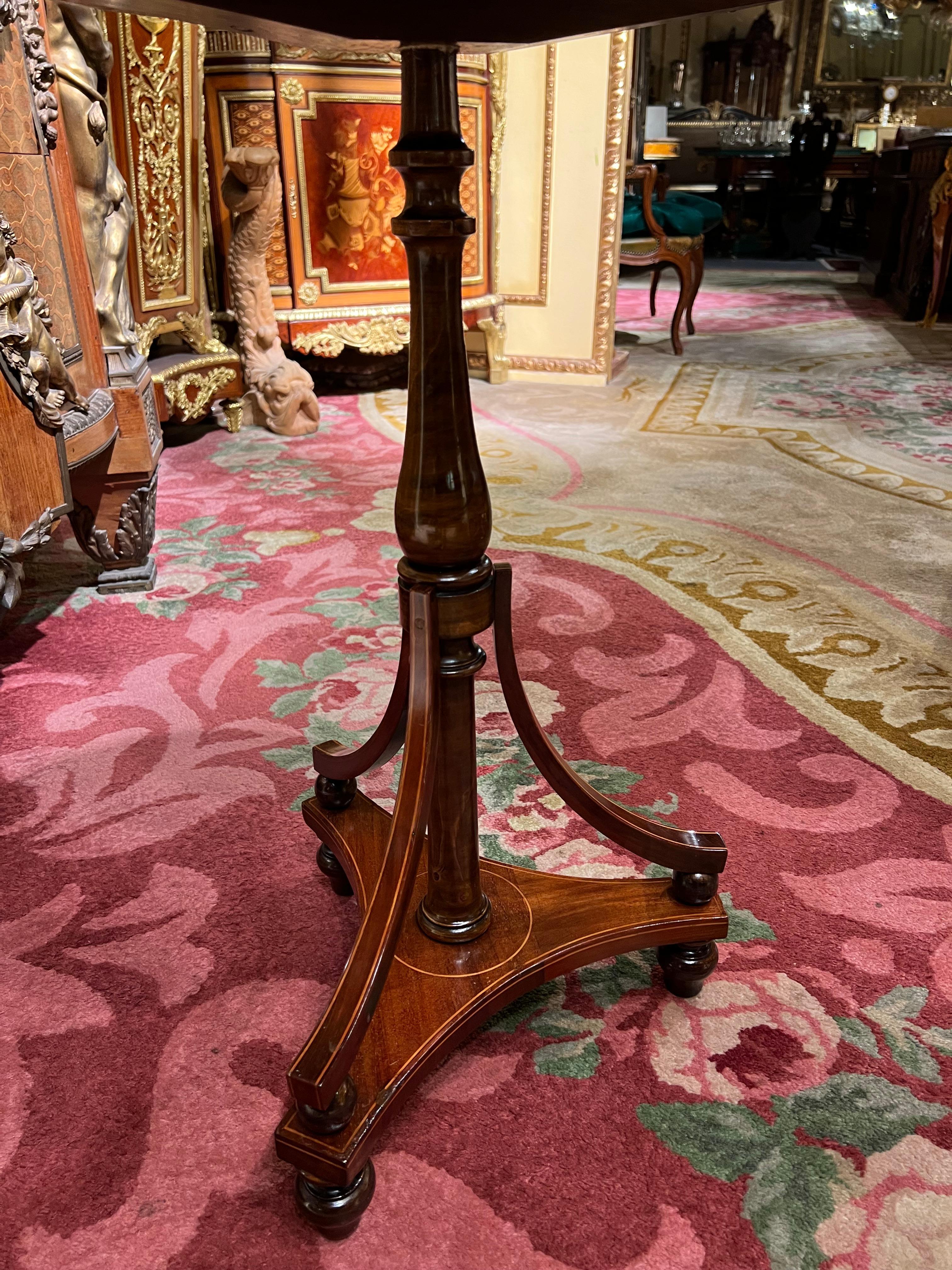 Mahogany Biedermeier Style Side Table Inlaid Pedestal For Sale