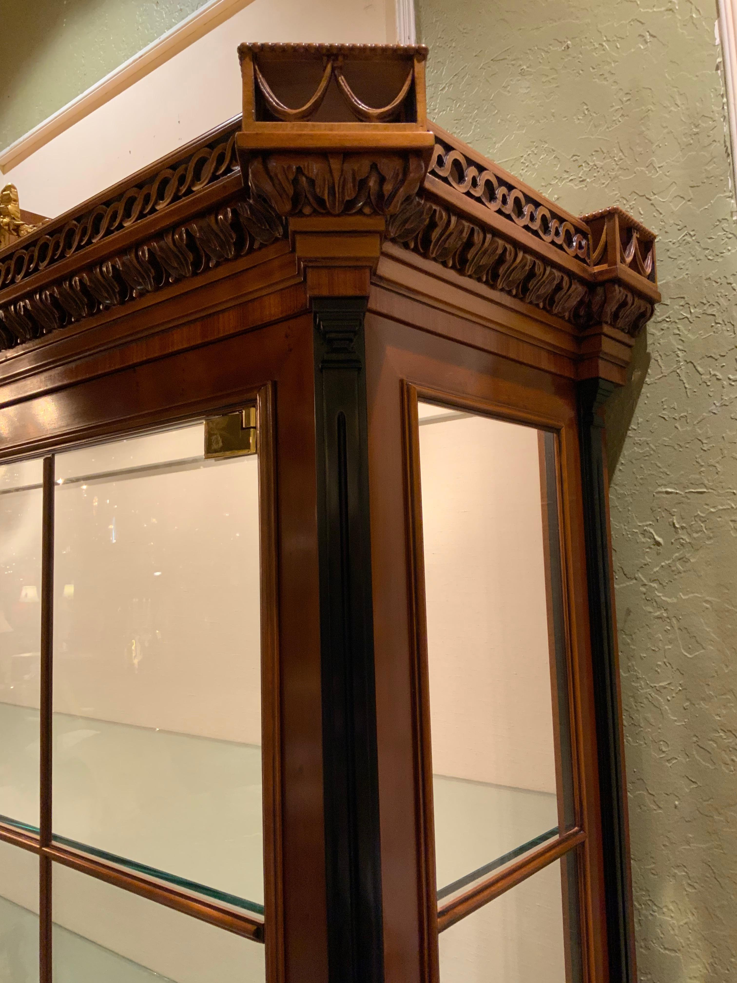 American Vitrine Cabinet, Yew Wood and Cherrywood with Ebony Trim For Sale