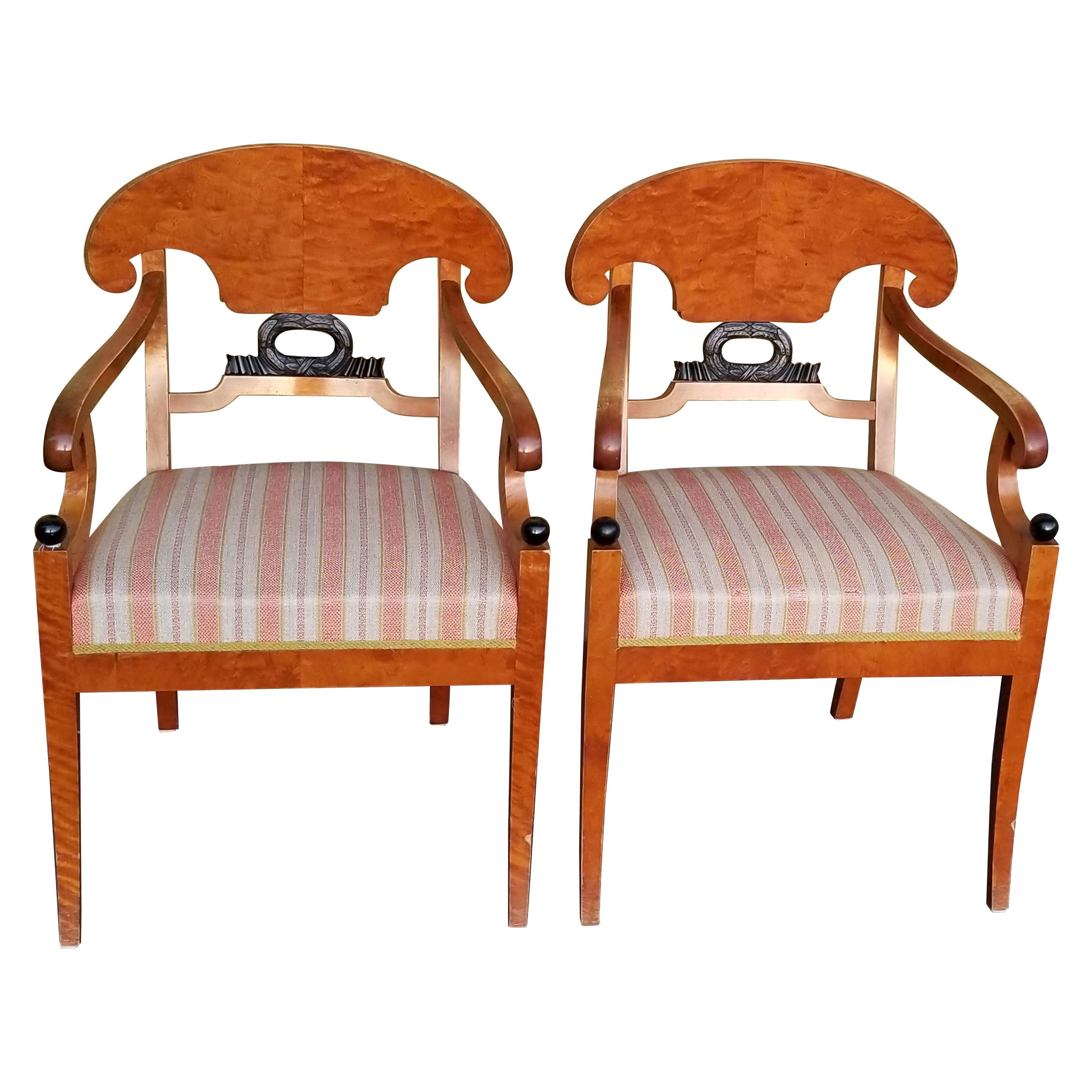 Biedermeier Swedish Carver Chairs 1800s Antique Quilted Golden Birch
