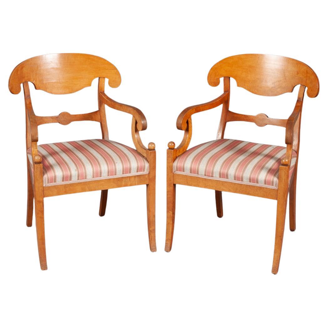 Biedermeier Swedish Carver Chairs Late 1800s Antique Honey Quilted Golden Birch