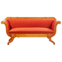 Biedermeier Swedish Sofa Couch Settee Honey Color, 3-4 Seat, 1800s Empire