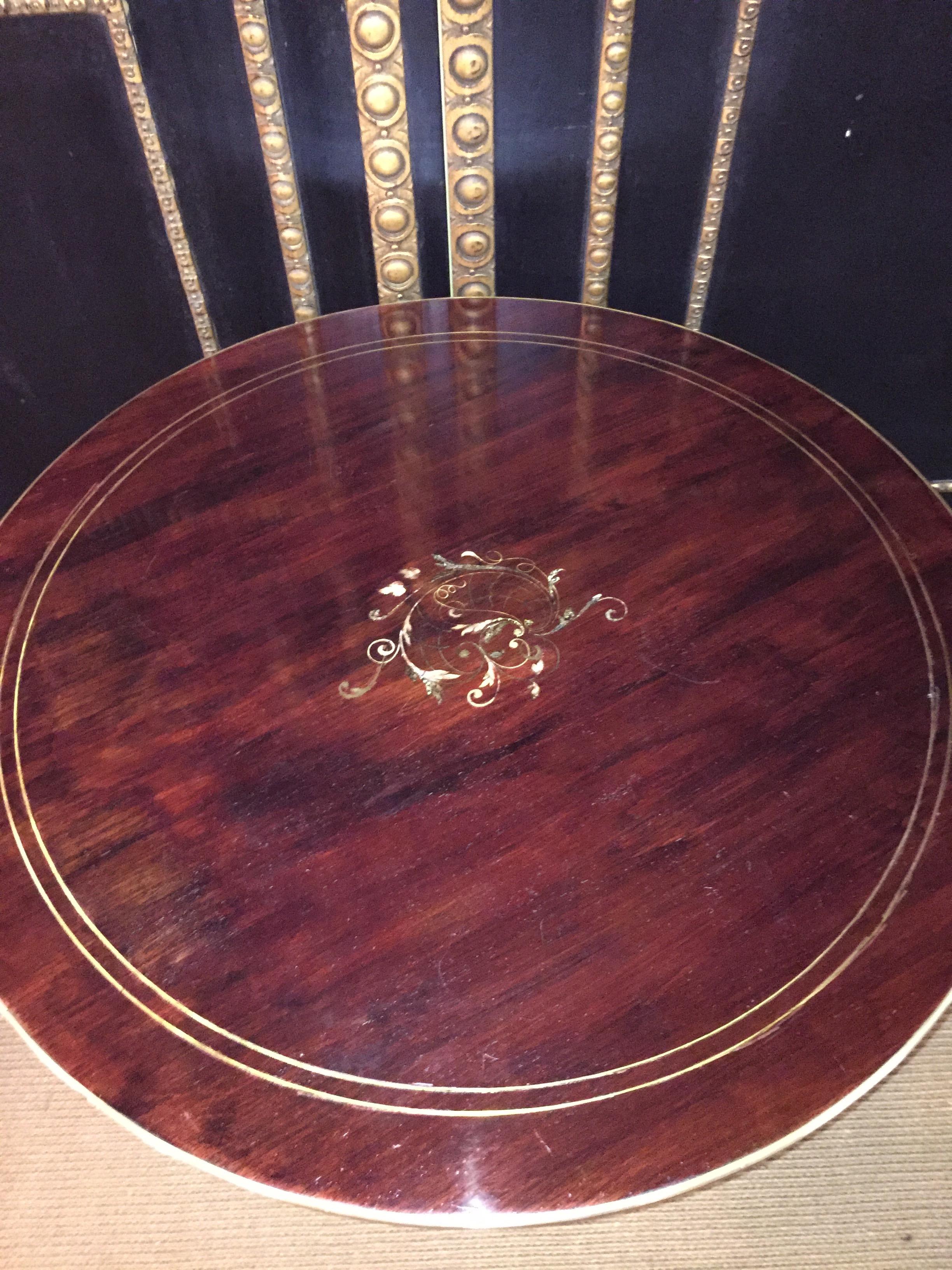 19th Century Antique Biedermeier Table Mahogany Inlaid with Mother of Pearl inlay 1870 For Sale