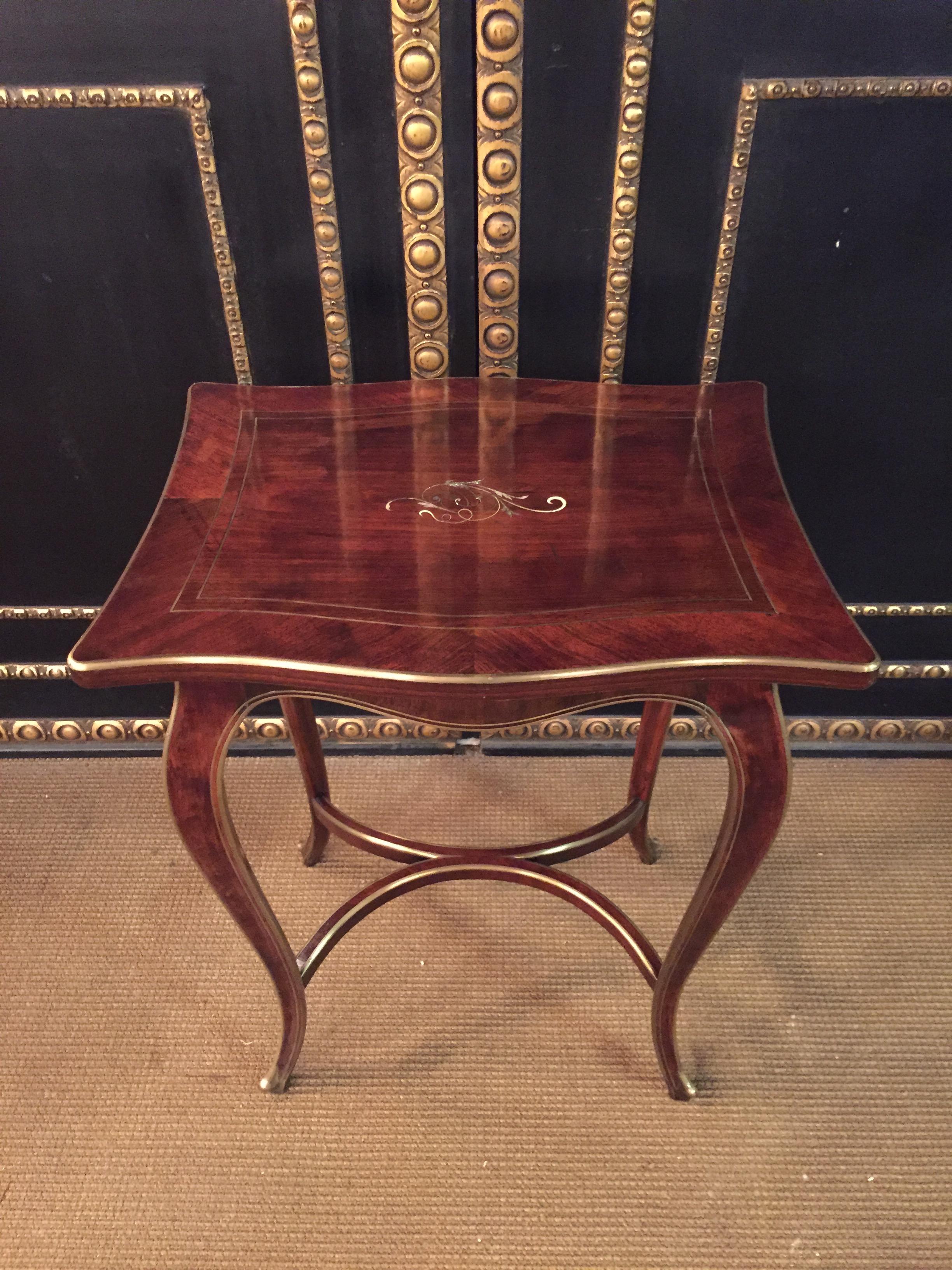 German Antique Biedermeier Table Mahogany Inlaid with Mother Pearl 1870