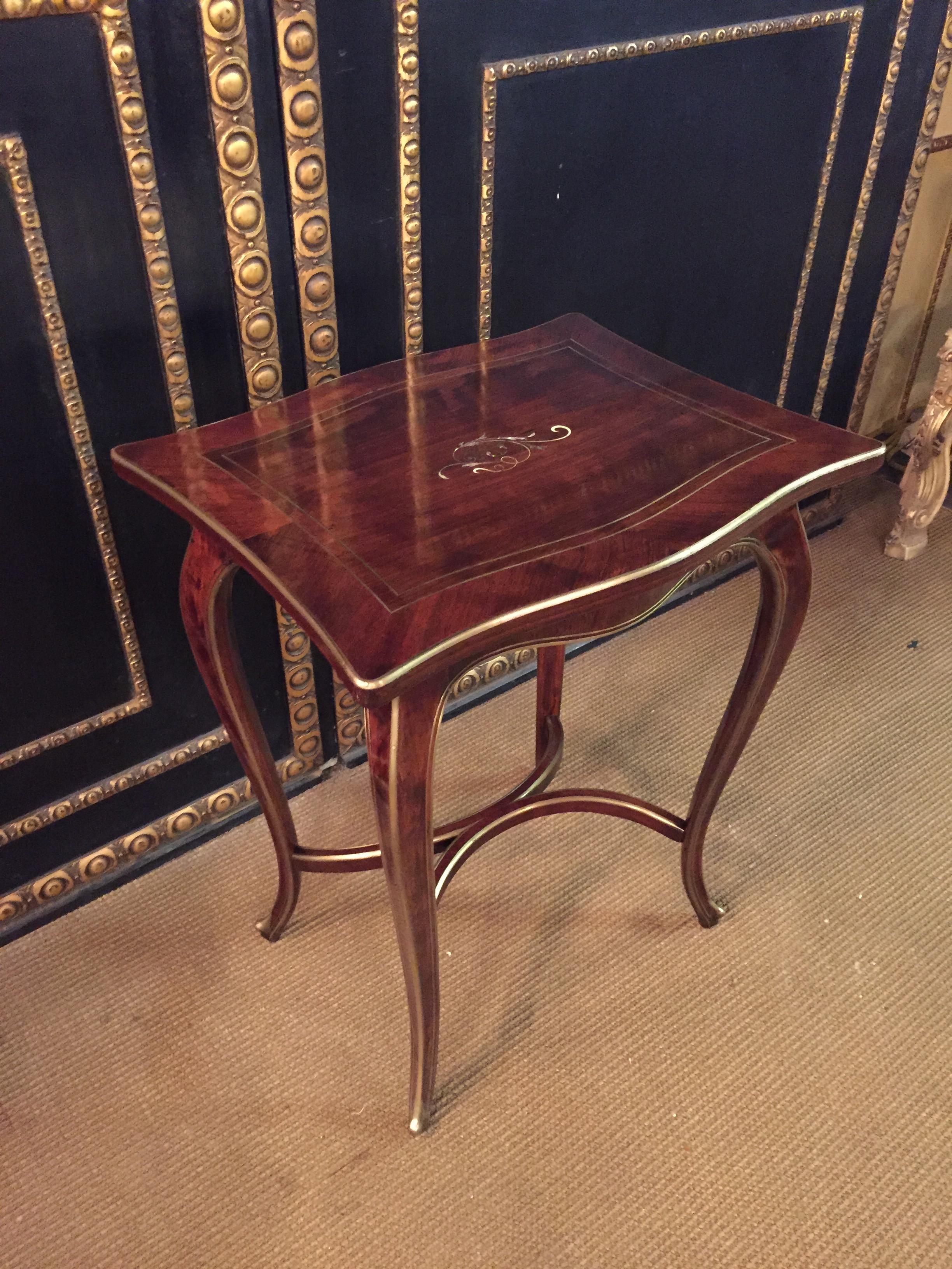 Inlay Antique Biedermeier Table Mahogany Inlaid with Mother Pearl 1870