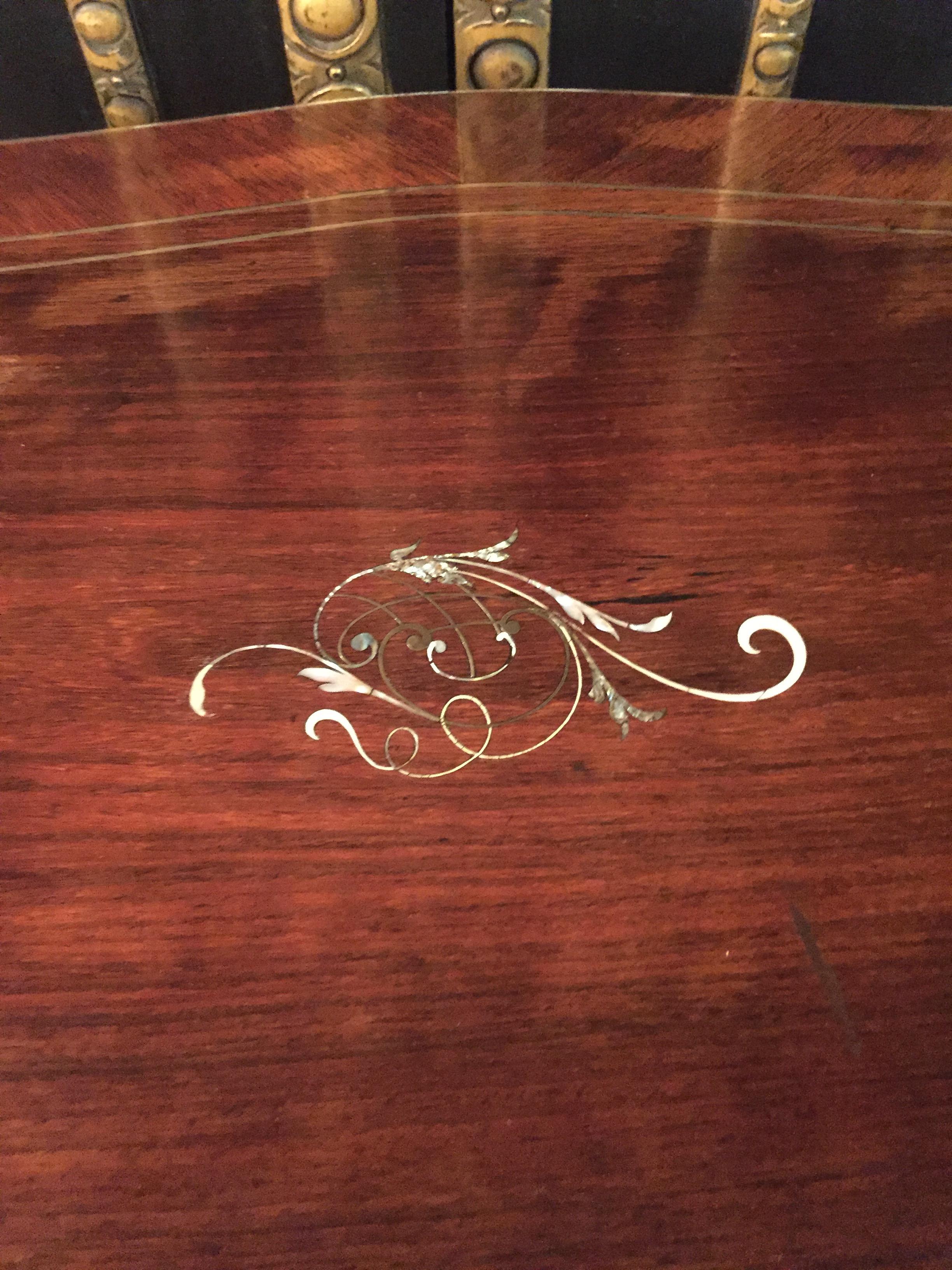 Antique Biedermeier Table Mahogany Inlaid with Mother Pearl 1870 2