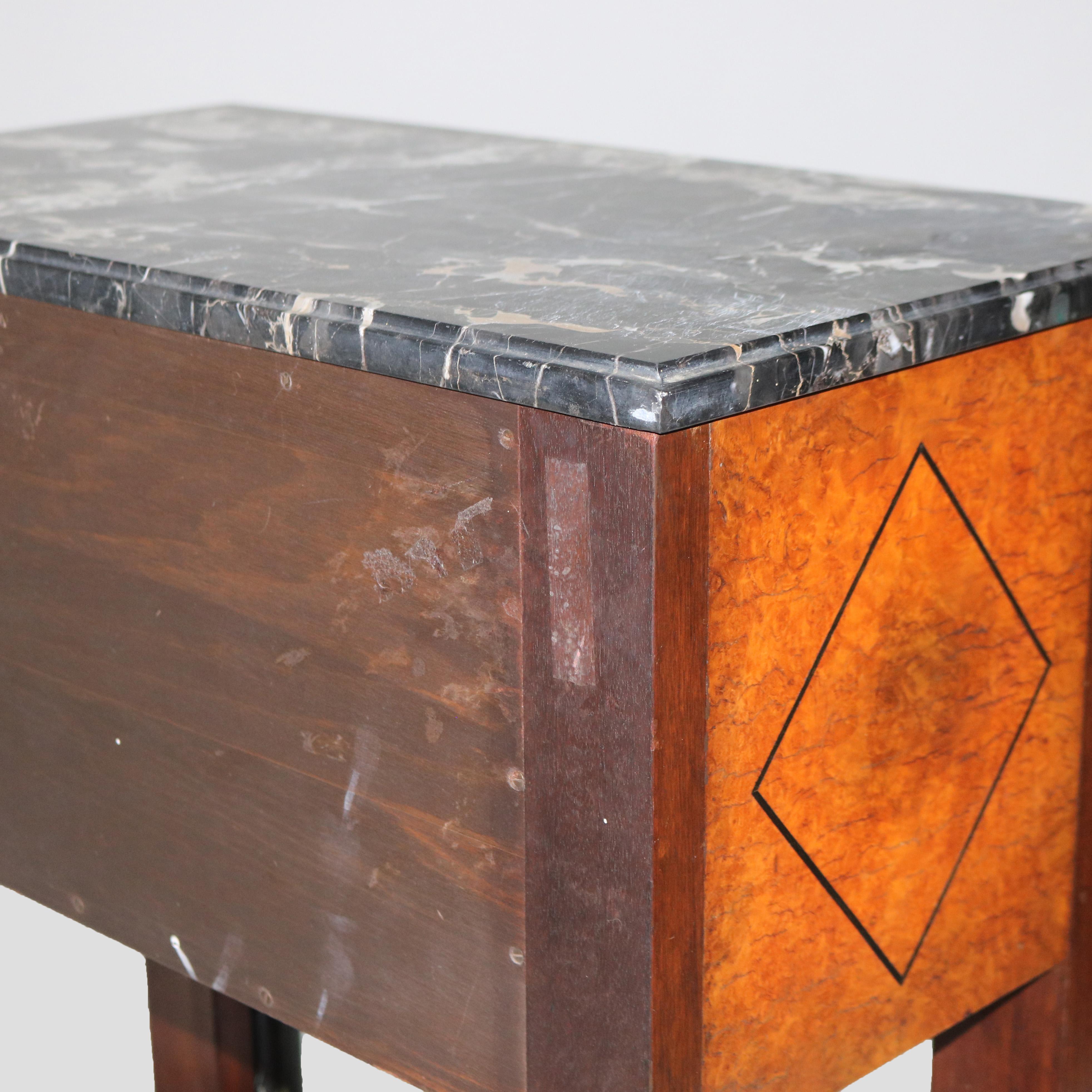 Biedermeier Three Drawer Burl, Faux Painted & Ebonized Marble Top Stand c1920 For Sale 6