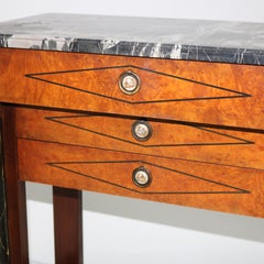 Biedermeier Three Drawer Burl, Faux Painted & Ebonized Marble Top Stand c1920