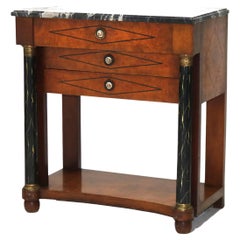 Biedermeier Three Drawer Burl, Faux Painted & Ebonized Marble Top Stand c1920