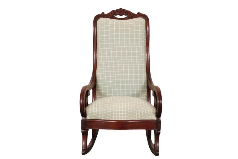 Biedermeier Upholstered Mahogany Rocking Chair at 1stDibs