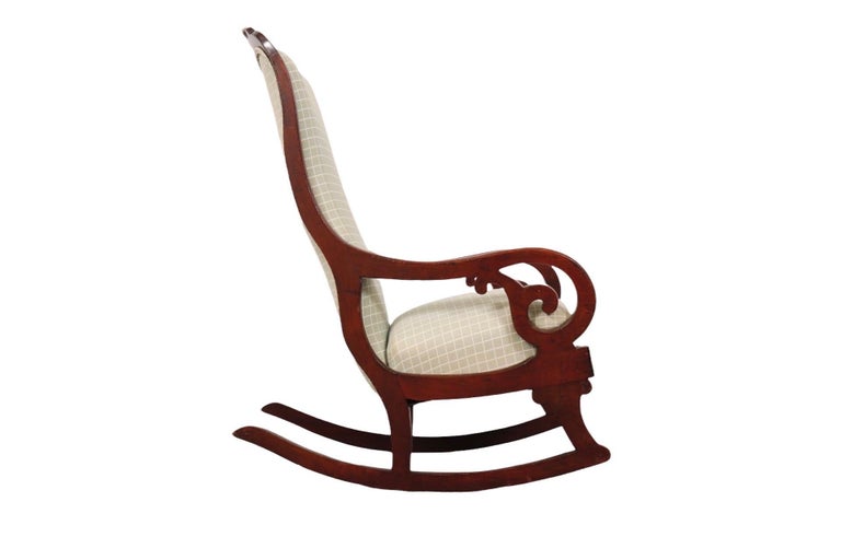 Biedermeier Upholstered Mahogany Rocking Chair at 1stDibs