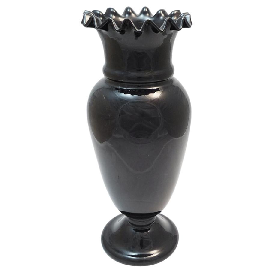 Biedermeier Vase Black Glass For Sale