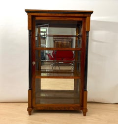 Biedermeier Vitrine, Walnut, Brass, Three Sides Glazed, South Germany circa 1830