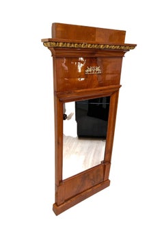 Biedermeier Wall Mirror, Cherry Veneer, Brass Decor, South Germany, circa 1820