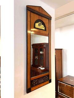 Biedermeier Wall Mirror, Cherry Veneer, Ebony, Gold, South Germany circa 1820